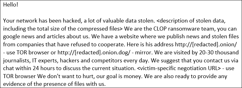 Note de rançon Clop utilisée dans les demandes d'extorsion d'Accellion