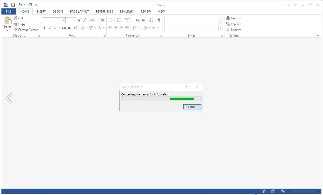Microsoft Word récupérant la ressource externe