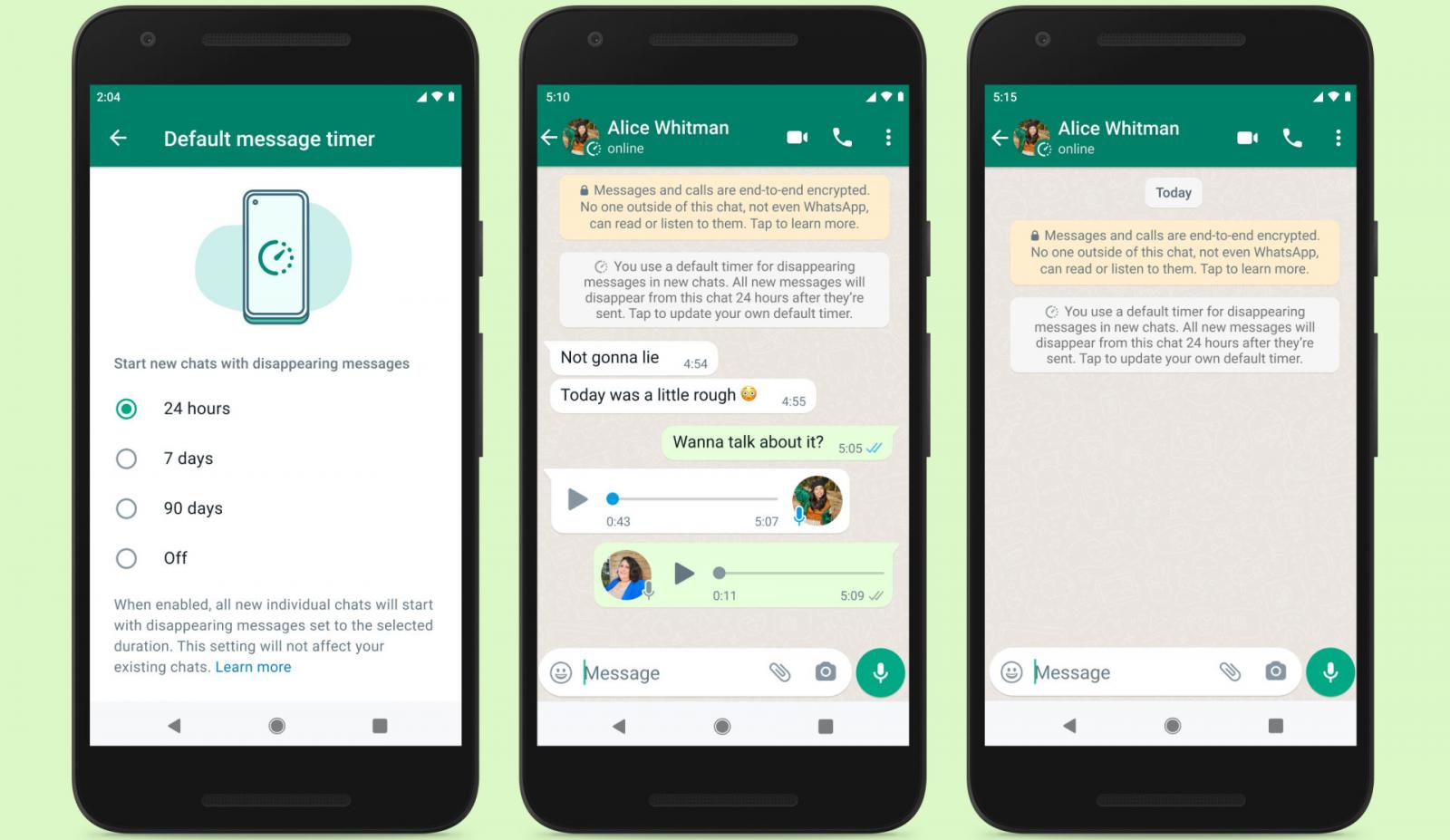 WhatsApp ajoute des messages de disparition par défaut pour les nouveaux chats 2 Messages de disparition par défaut de WhatsApp