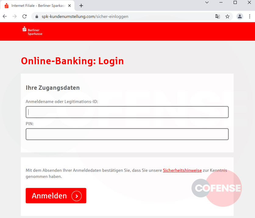 Page de connexion sur le site de phishing