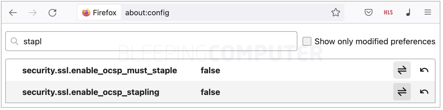 La définition des options d'agrafage OCSP dans Firefox sur « faux » est une solution de contournement (BleepingComputer)