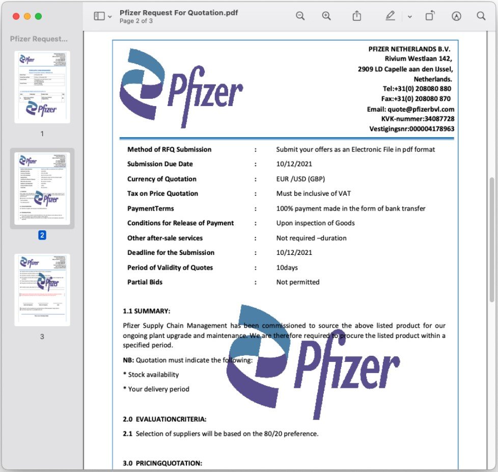 La deuxième page du document PDF de trois pages envoyé aux cibles