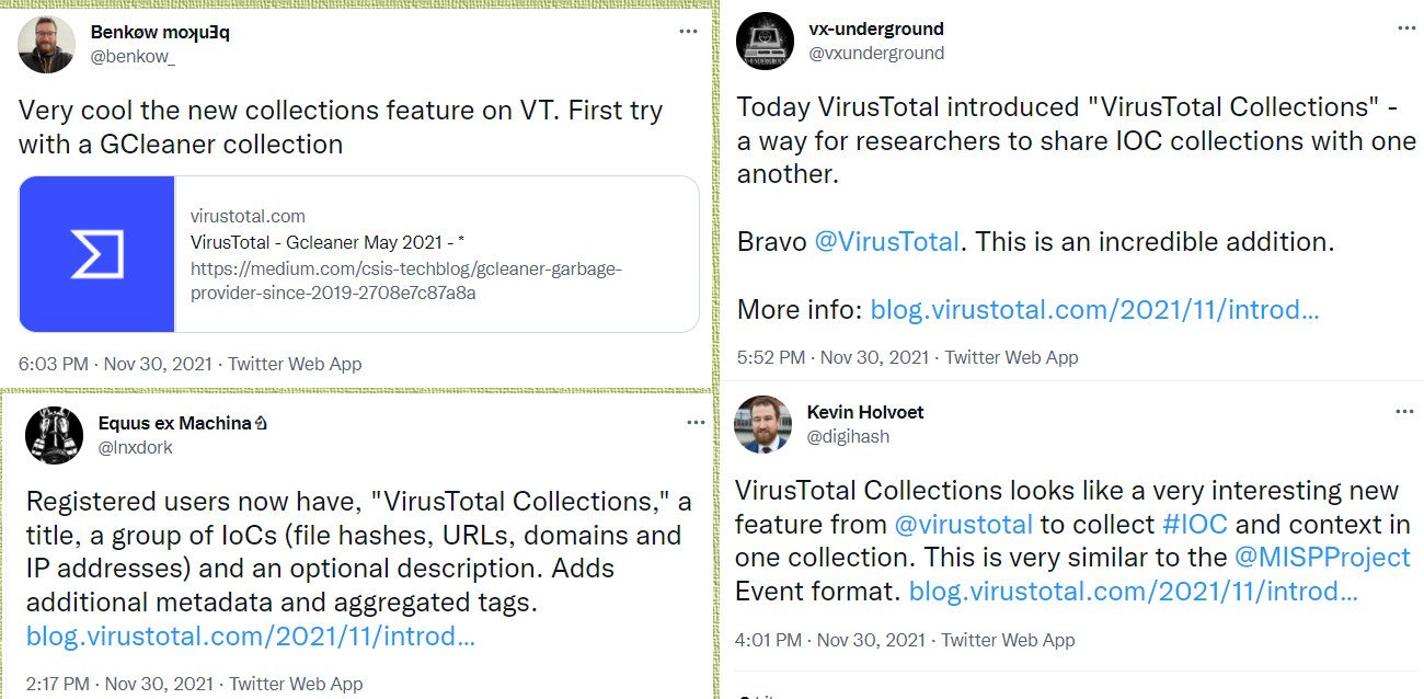La fonction VirusTotal Collections permet de conserver des listes dIoC