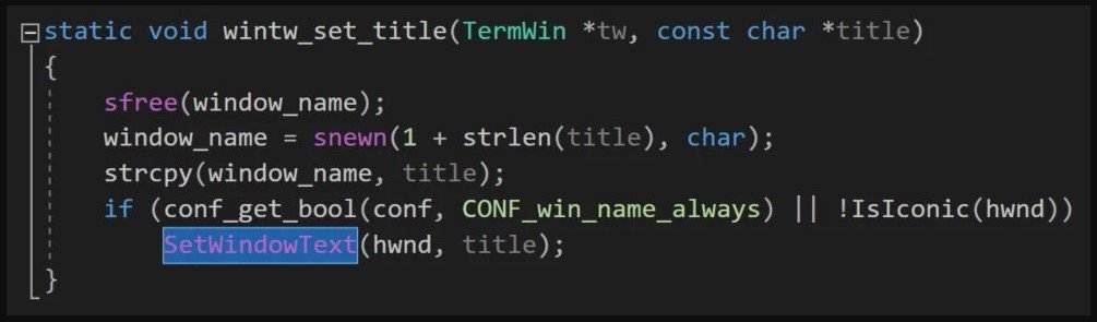 Fonction SetWindowText dans PuTTY