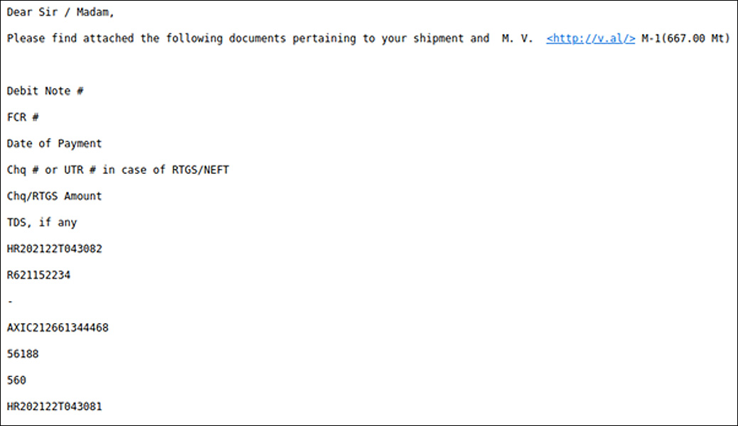 Exemple d'e-mail de phishing utilisé dans la campagne
