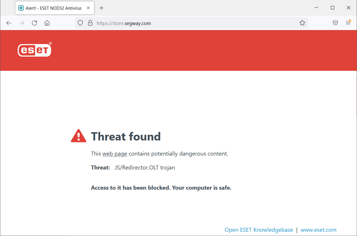 ESET bloque l'accès à la boutique en ligne de Segway