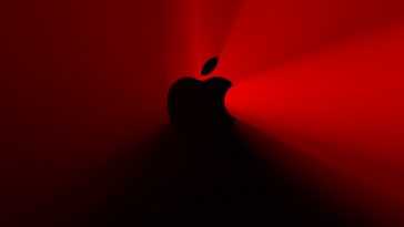Apple logo with red background