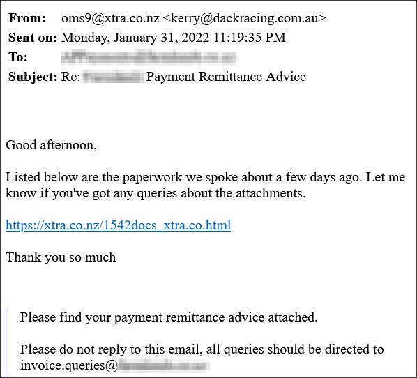 E-mail de phishing BazarBackdoor