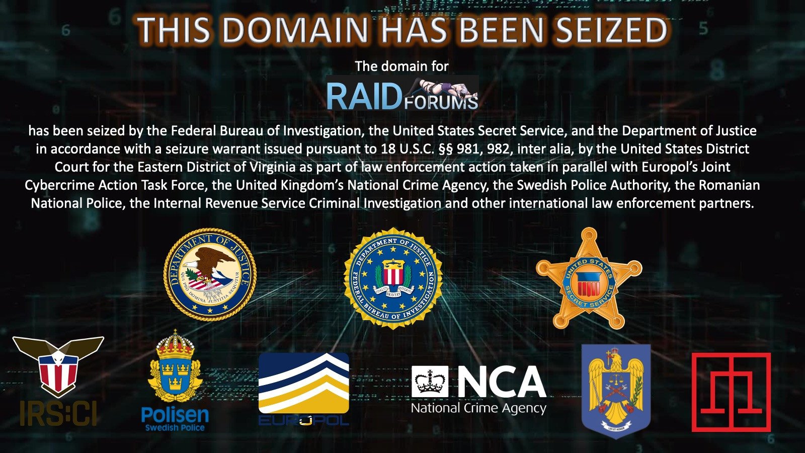 Les autorités saisissent les domaines et l'infrastructure du marché RaidForums pour les bases de données volées
