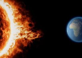 Ilustração erupção solar contra a Terra