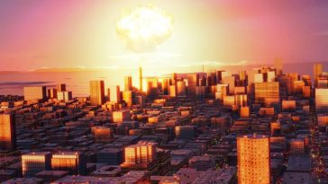 Ilustração de Nova Iorque com ataque nuclear