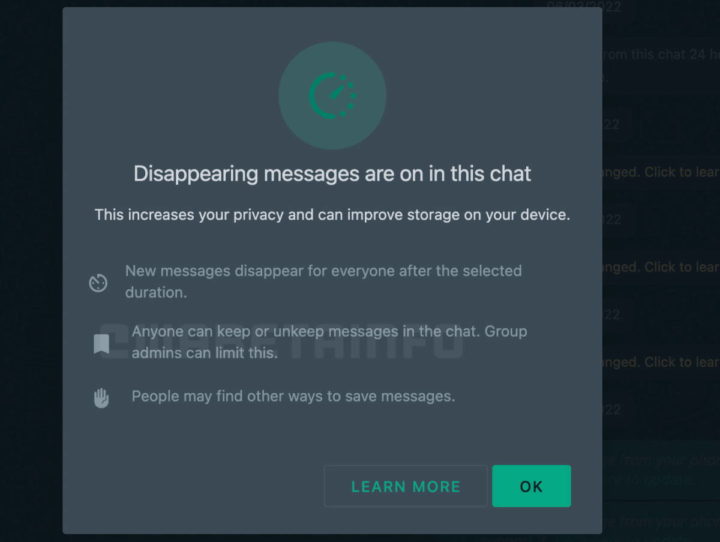 WhatsApp : il sera possible de conserver les messages dans les conversations marquées pour disparaître 3 Les conversations des messages WhatsApp disparaissent