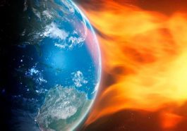 Ilustração vento solar a atingir a Terra