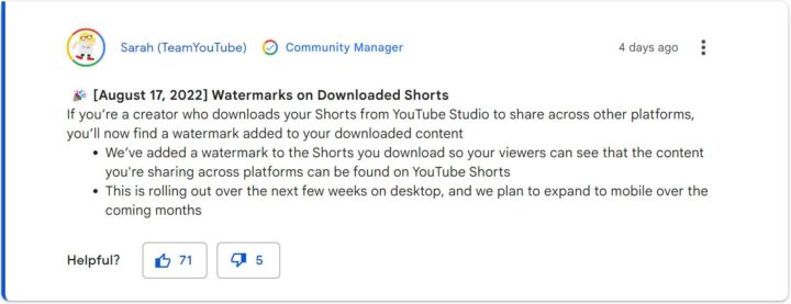 Vidéos YouTube Shorts en filigrane
