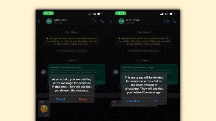 Administrateurs des messages d'actualités WhatsApp iOS