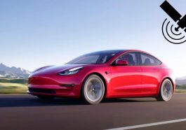 Ilustração carros Tesla com ligação aos satélites Starlink