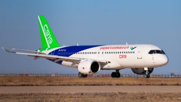 Imagem do avião comercial da China, o Comac C919