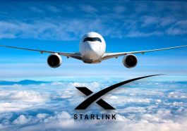 Ilustração avião com serviço de internet Starlink da SpaceX
