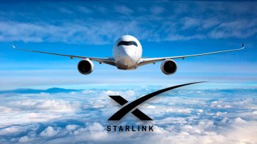 Ilustração avião com serviço de internet Starlink da SpaceX