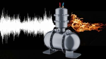 Ilustração de uma bomba de calor que transforma o som em calor