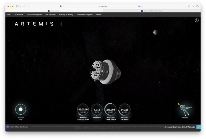 Image du site Web de la NASA avec les données de la mission Artemis 1 sur la Lune