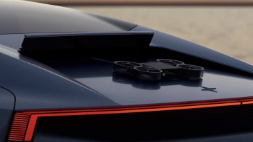 Ilustração da patente da Geely, um drone para carro