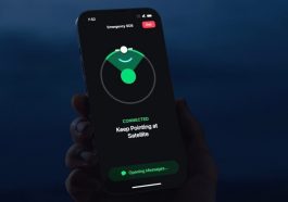 Ilustração do SOS de Emergência via Satélite no iPhone da Apple no iPhone 14
