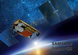 Ilustração Smartphones Samsung Galaxy S23 com ligações de satélites Iridium