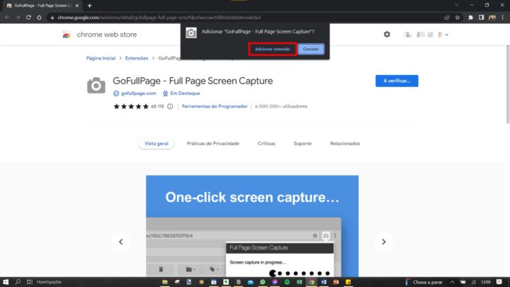 Capture d'écran avec l'extension Chrome GoFullPage