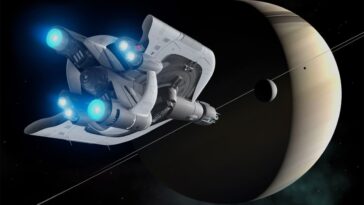 Ilustração de nave detetada via análise ondas gravitacionais