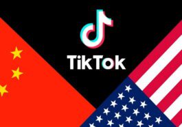 TikTok e bandeira da China e dos EUA