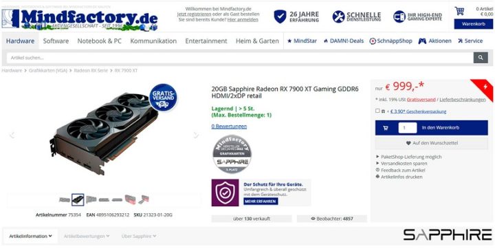 Graphiques AMD Radeon RX 7900 XT deja en dessous de