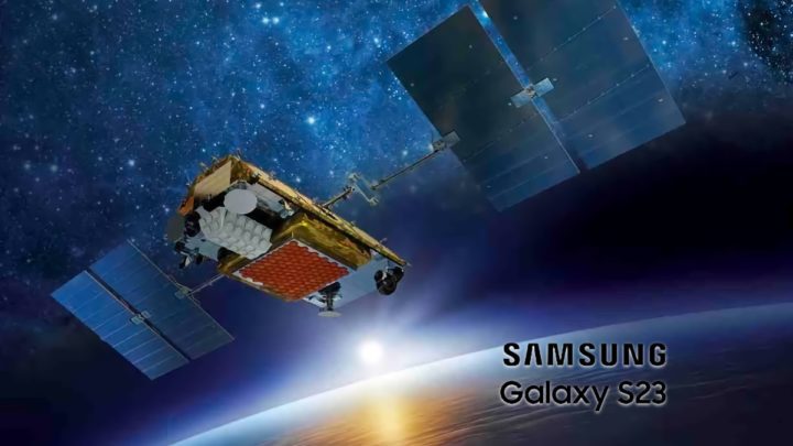 Illustration Smartphones Samsung Galaxy S23 avec connexions satellites Iridium