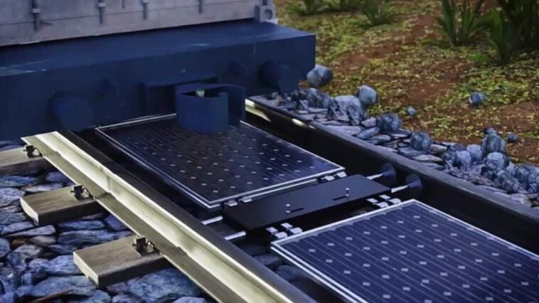Sera-t-il possible de transformer les chemins de fer en centrales solaires ? 1 Ilustração de painéis para produzir energia solar a partir das linhas de comboio
