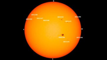 Imagem da mancha solar gigante no Sol