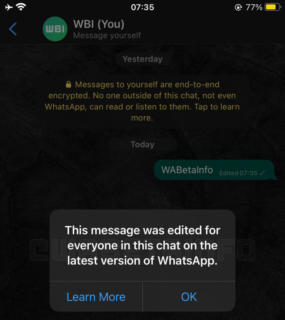 WhatsApp prépare une nouveauté inspirée de la concurrence. Découvrez ce que c'est ! 3 Alerte de modification des messages WhatsApp