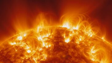 Ilustração das erupções que acontecem no Sol