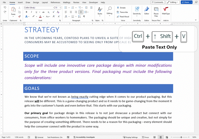 Formatage du texte Microsoft Word Coller