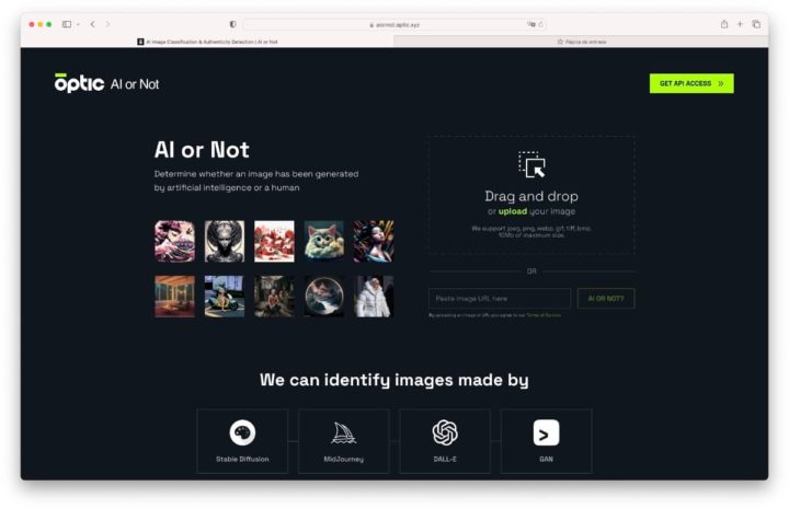 Image de la page AI or Not qui prétend être capable de distinguer les images réelles de celles réalisées par l'IA