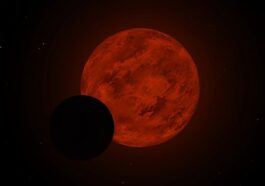 Ilustração do trânsito do exoplaneta GJ 486 b em frente à sua estrela