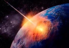 Ilustração asteroide com impacto na Terra
