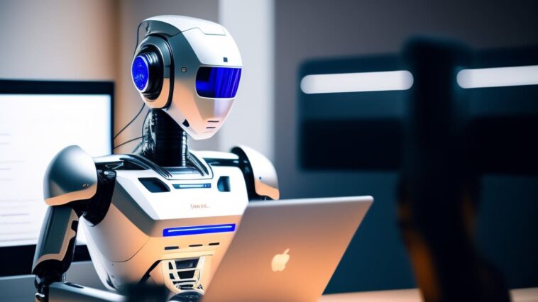 Avec l'IA, tout le monde peut être programmeur 1 Robô humanoide no computador
