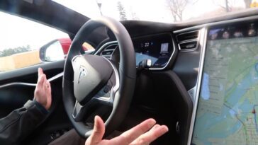 Ilustração de um Tesla com piloto automático