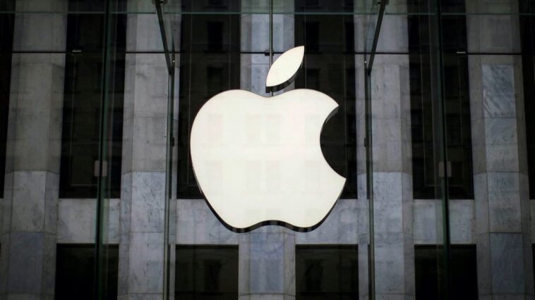 Ilustração da empresa Apple a ultrapassar os 3 biliões de dólares em bolsa