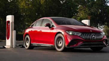 Ilustração Mercedes a carregar nos Superchargers da Tesla