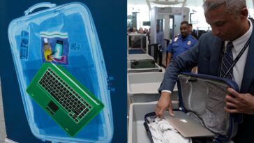 Ilustração do computador portátil a ser isolado para monitorização num aeroporto