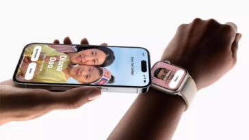 Ilustração do NameDrop no Apple Watch