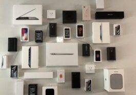 Coleção de caixas de produtos da Apple